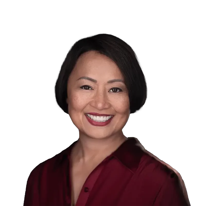 Headshot of Sheila Lirios Marcelo, an Asian woman with medium length dark hair and a red suit